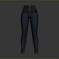 High Waisted Dark Slim Fit Pants With Zipper Detail And Panel Design