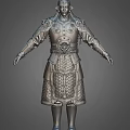 Ancient Warrior In Ornate Armor Standing Pose With Detailed Patterns And Decorative Belt