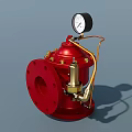Red Fire Fighting Equipment Valve With Pressure Gauge And Pipe Connection