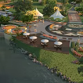Serene Garden Landscape with Lush Greenery Curved Pathways Water Features and Seating Areas