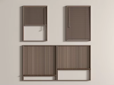 Brown Window Blinds in Open and Closed Positions Mounted on Wall Surface 3d model
