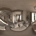 Warm Natural Living Dining Room With Wooden Furniture Beige Sofa And Potted Plant