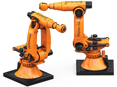 Orange KUKA Industrial Robotic Arms With Mechanical Joints And Base 3d model