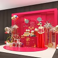 Elegant Red Theme Birthday Decoration With Balloons Cake Tower And Gift Boxes 3d model