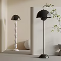 Modern Floor Lamps With White Spiral Base Black Lampshade Green Plants And Round Decor