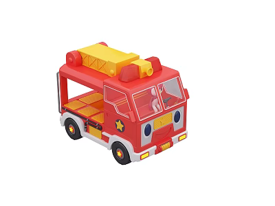 Red Yellow Electric Toy Fire Truck Fun Cute Cartoon Face And Star Design For Kids 3d model
