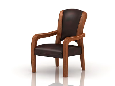 Classic Office Chair With Wooden Frame Dark Leather Seat And Armrests 3d model