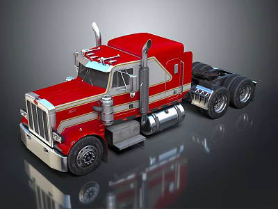 Red Heavy Duty Truck With Chrome Accents Classic Cab And Shiny Wheels 3d model