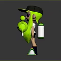 Inkling Game Character With Black Cap Pink Eyes Green Hair And White Splat Robot 3d model