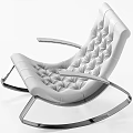 Modern White Leather Leisure Chair With Tufted Backrest And Metal Rocking Frame