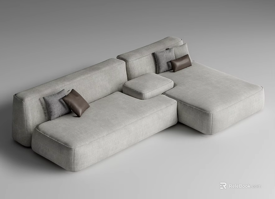 Gray L Shaped Sectional Sofa With Modern Design And Decorative Cushions 3d model