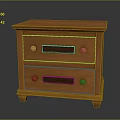 Orange Wooden Bedside Table With Two Drawers Wooden Panels Metal Knobs And Sturdy Legs