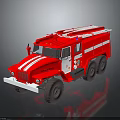 Red Six Wheel Fire Truck With White Stripes And Roof Equipment Design