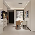 Modern Living and Dining Room Interior with Beige Sofa Coffee Table TV Wall and Chandelier