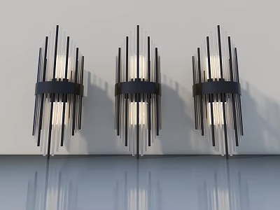 Sleek Swing Door Design Featuring Black Wall Lamps On White Wall With Reflective Floor 3d model