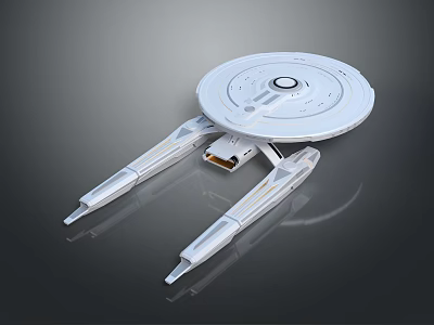 Futuristic Spaceship Model With Circular Main Body And Elongated Engine Sections 3d model