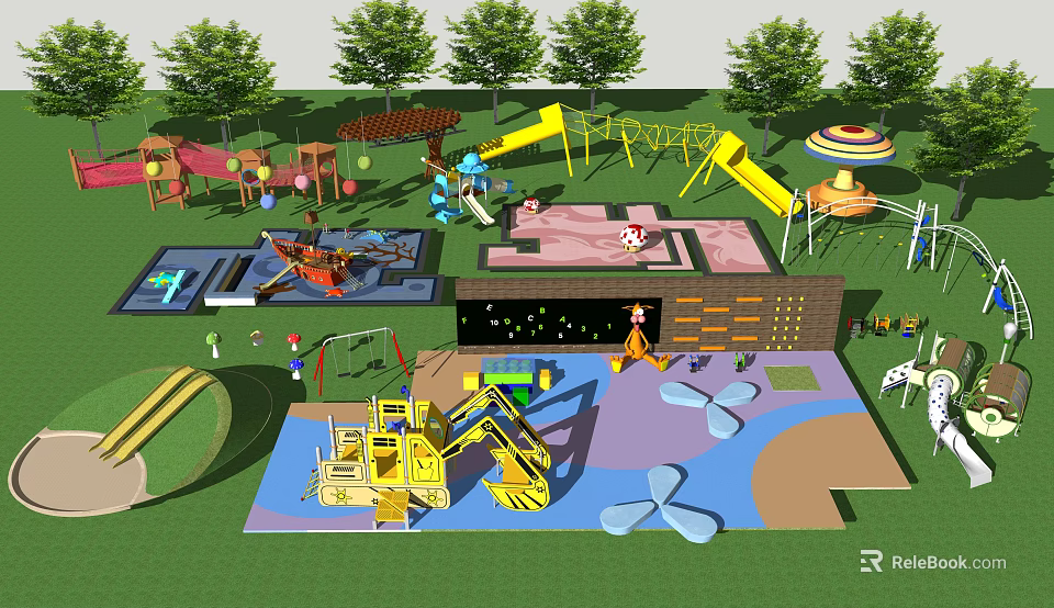 Interactive Safe Outdoor Playground Equipment With Slides Swings Climbing And Spinning Toys For Kids 3d model 