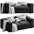 Modern Dark Gray Two Seater Sofa With Striped Patterned Pillows And Soft Blanket Design 3d model