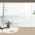 White Vertical Blinds In Spacious Room With Armchair Side Table And Rug