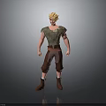 3D Animated Character Model With Blonde Hair Green Sleeveless Top Brown Pants And Boots