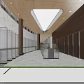 Modern Spacious Public Toilet With Warm Wood Finish And Natural Marble Interior Design