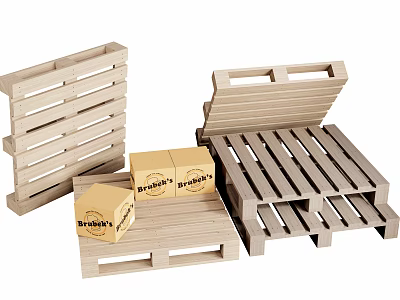 Sturdy Wooden Industrial Pallets And Bronson's Cardboard Boxes For Logistics Use 3d model