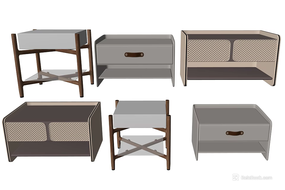 Various Modern Storage Cabinets With Wooden Frames And Woven Front Panels 3d model
