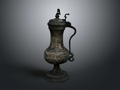 Antique Bronze Vase With Intricate Carvings On Classic Wooden Furniture Base 3d model