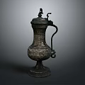 Antique Bronze Vase With Intricate Carvings On Classic Wooden Furniture Base