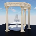 Classical White Stage With Columns Circular Base And Central Fountain 3d model