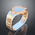 Luxury Stainless Steel Watch With Gold Silver Two Tone Strap And Round Blue Dial