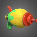 Colorful Cartoon Toy Rocket With Green Yellow Red Design And 3D Model Details