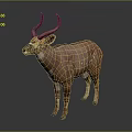 Realistic 3D Model of Standing Brown Antelope With White Spots and Curved Horns