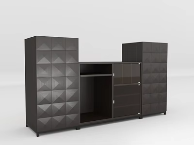 Modern Decorative Cabinet With Geometric Design Open Shelves And Glass Doors 3d model