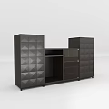 Modern Decorative Cabinet With Geometric Design Open Shelves And Glass Doors