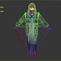 Game Movie Character In Long Hooded Coat With Blue Accents Multiple Pockets And White Lining