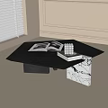 Modern Black Coffee Table With Marble Base Open Book And Stacked Books 3d model