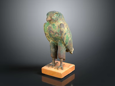 Ancient Bronze Eagle Statue with Green Patina on Square Wooden Base 3d model