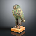 Ancient Bronze Eagle Statue with Green Patina on Square Wooden Base