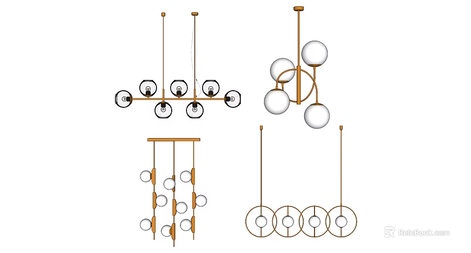 Modern Chandeliers With Various Designs Including Spherical And Circular Elements For Interior Decor 3d model 