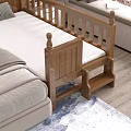 Wooden Kids Bed with Guardrails and Ladder in Cozy Bedroom with Soft Pillows