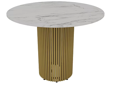 Round Modern Dining Table With White Marble Top And Golden Striped Legs 3d model