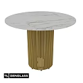 Round Modern Dining Table With White Marble Top And Golden Striped Legs