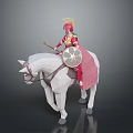 Low Poly Warrior on White Horse with Red Gold Attire Helmet and Star Shield