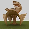 Modern Woven Landscape Pavilion With Unique Curved Leaf Structure On Grass Field 3d model