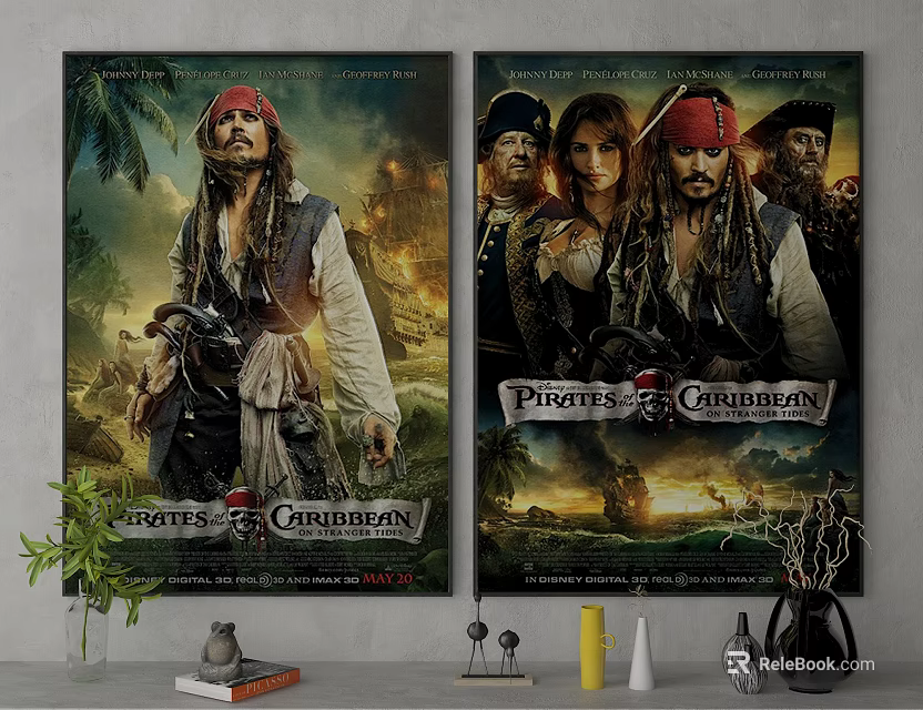 Pirates of the Caribbean Movie Posters Featuring Captain Jack Sparrow And Characters 3d model 