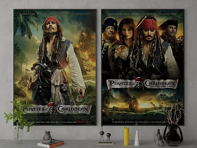 Pirates of the Caribbean Movie Posters Featuring Captain Jack Sparrow And Characters 3d model