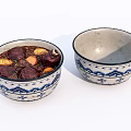 Ceramic Tableware Set with Two Bowls Blue and White Patterns for Food Serving 3d model