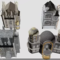 Different Styles Architectural Building Models With Spires Towers Arched Doors And Stone Exteriors