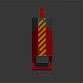 Red And Gray Industrial Device With Handle Warning Label And Blue Indicators